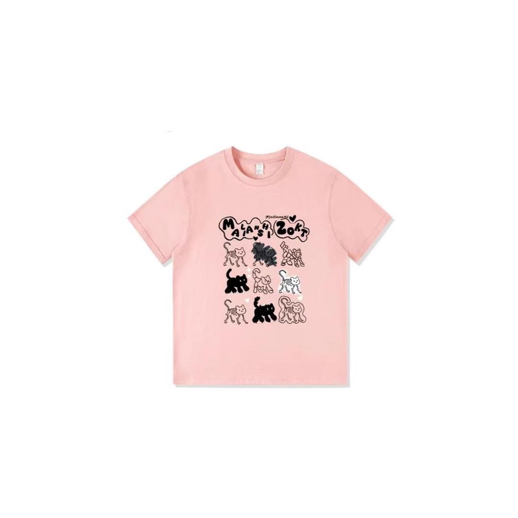 Summer New Niche Cartoon Fun Kitten Printing Design Sense Short Sleeve T-Shirt Women's Casual Loose Versatile Top