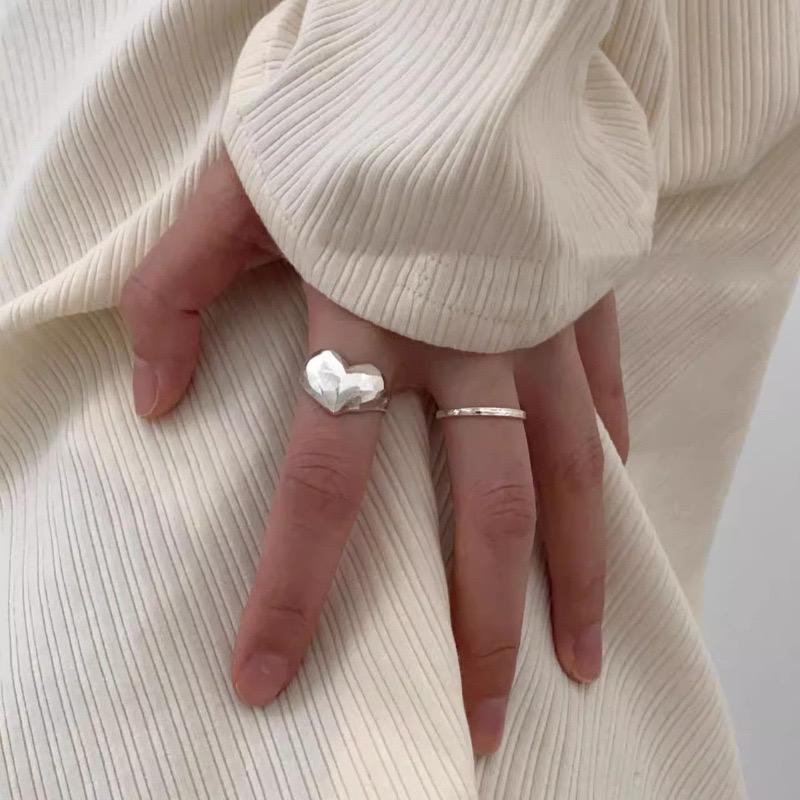 925 Silver Rings For Women Simple Minimalist Retro Heart Open Finger Ring Fashion Band Female Bijoux Gift