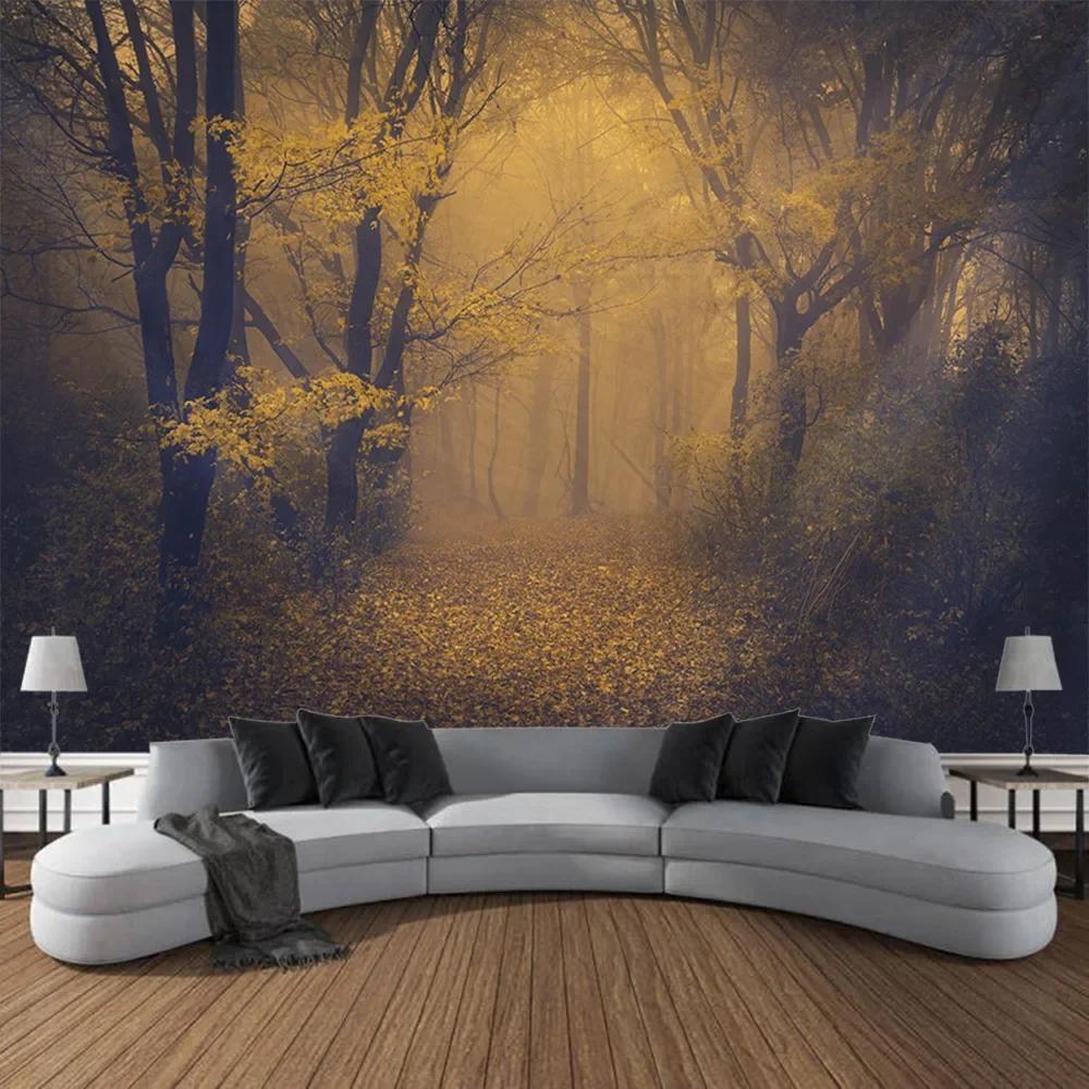 Forest landscape tapestry wall hanging living room bedroom fabric decoration background Bohemian hippie picnic mat bed sheet