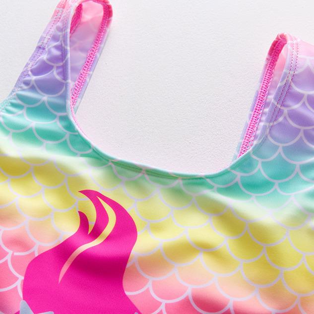 Colorful Gradient Mermaid One-Piece Swimsuit for Girls