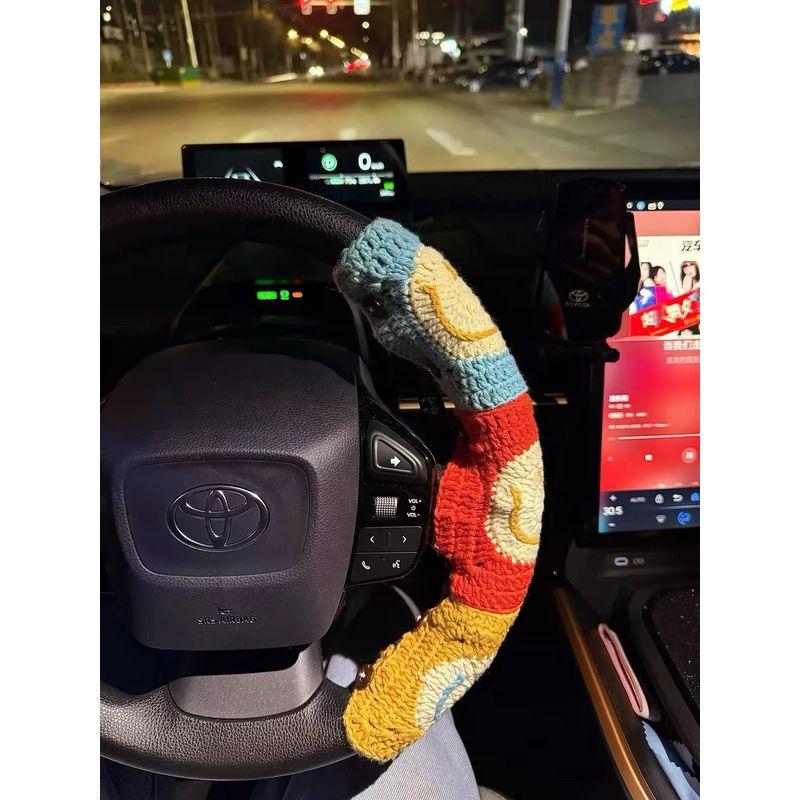 

Finished Product | Hand-Woven Car Steering Wheel Cover Covering Wear-Resistant Hand Sweat Knitted Protective Cover Width 13cm Colorful Smiley Face Extra Long Earrings (Pair)