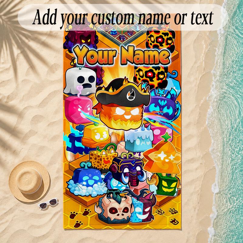 Beach TowelBlox Fruits Custom Name Text Personalized Soft Towel for Beach Pool Indoor Home Decor Gift