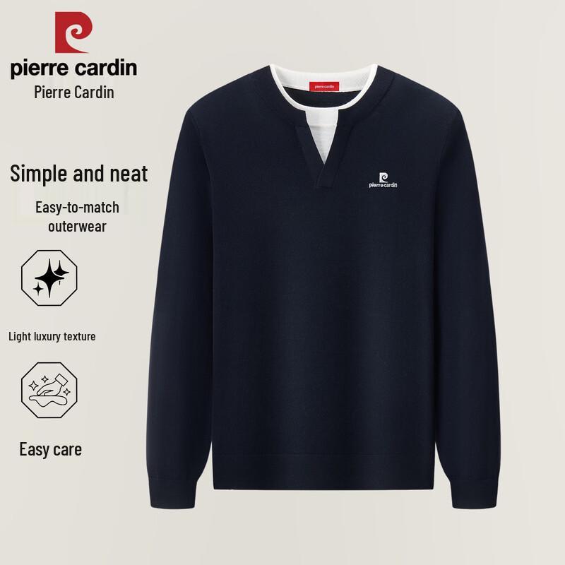 Pierre Cardin Men's 100% Wool Knit Long Sleeve Mock-Layer T-Shirt