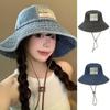 Windproof Women Denim Bucket Hat With Drawstring Sun Cap Hot Western Cowboy Hats  Summer