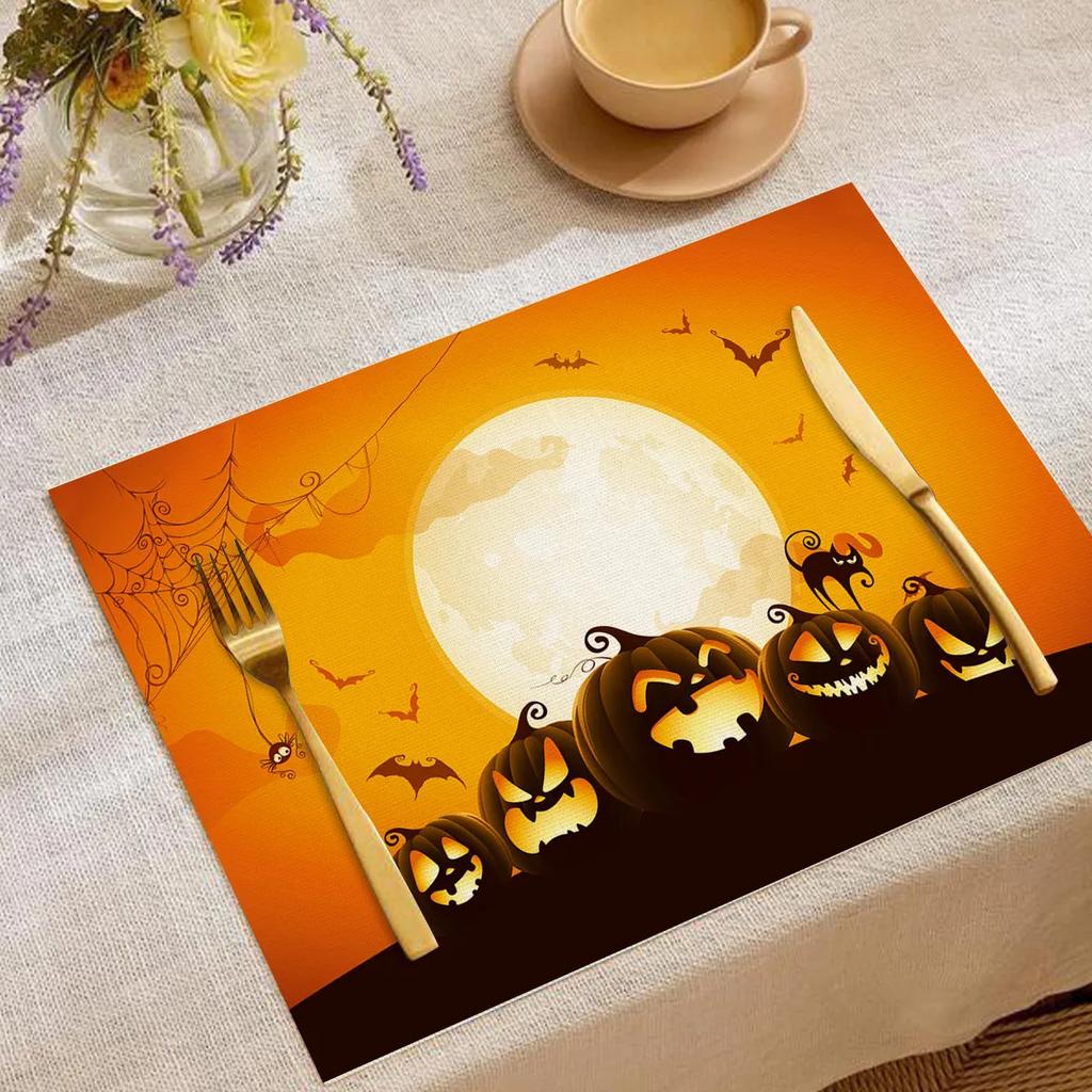 Halloween Heat-Resistant Placemats Festive Home Decor Kitchen Living Room Table Pads Durable Decorative Mats Party Supplies
