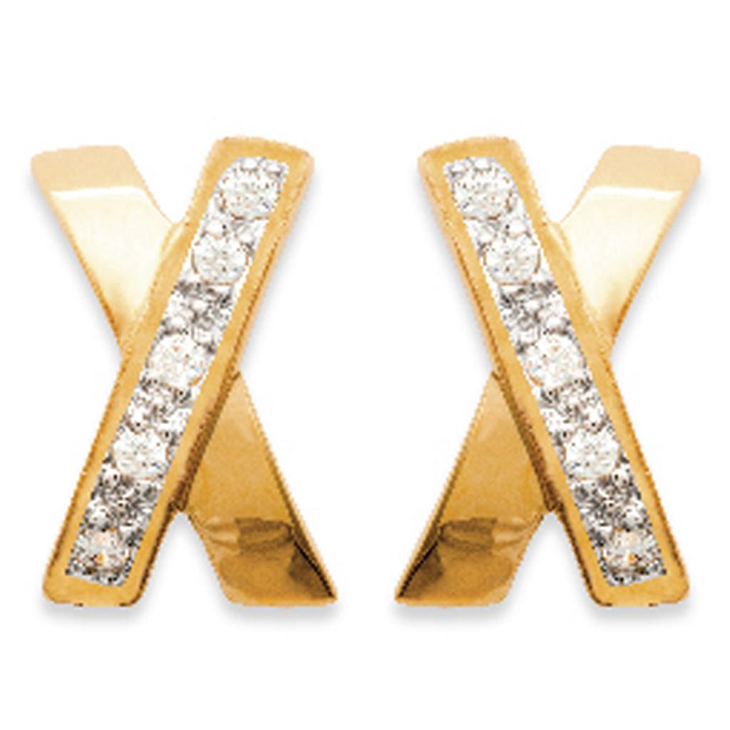 Les Trésors De Lily [B9410] - Gold Plated Hoop Earrings 'Glamour' Golden White - 14x9 Mm