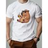 European Size Men's Capybara Print T-Shirt - Funny Capybara Drinking & Smoking-Like Pose-Lightweight Breathable Short Sleeve Round Neck Tee for Casual