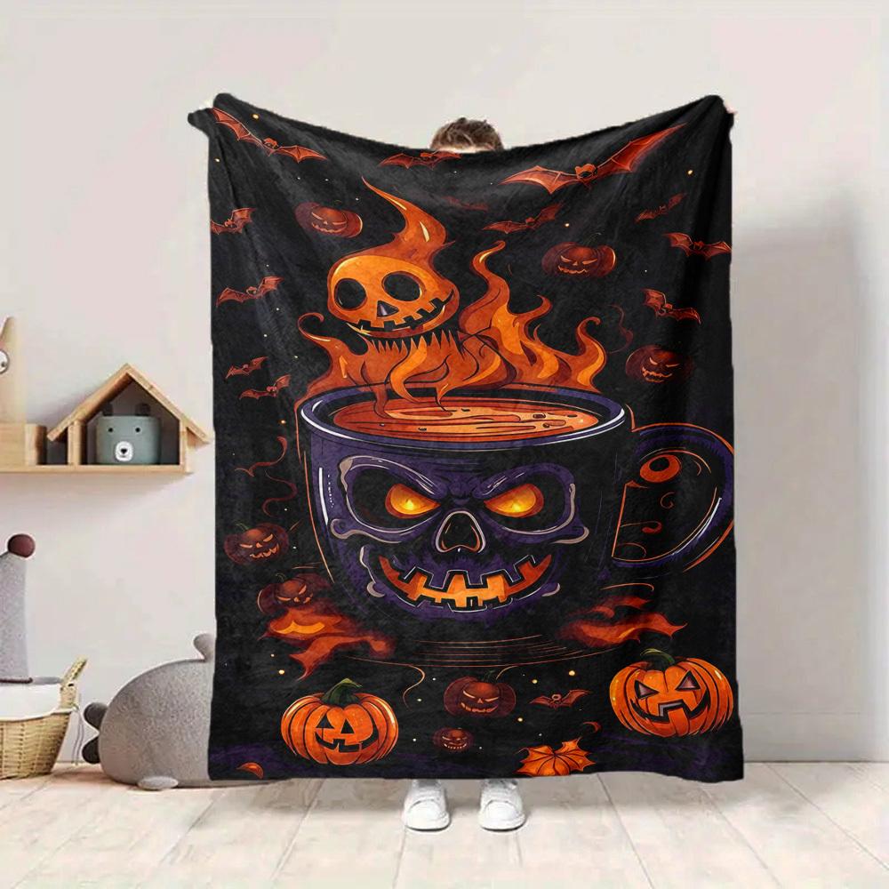 1pc Halloween Coffee Blanket, Lightweight Flannel Throw Blanket for Sofa, Bed, Travel, Camping, Living Room, Office, Couch089