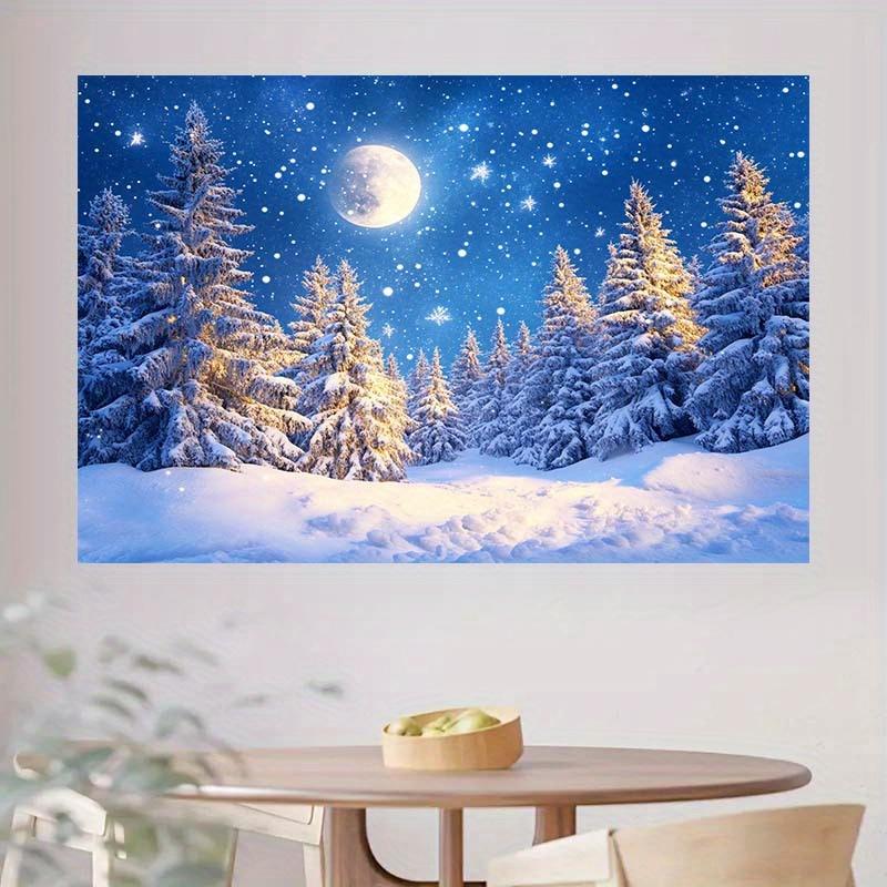 1 Winter Wonderland Moonlight Forest Background - Snowy Pine Trees Sparkling Stars Spotlight Photography Background