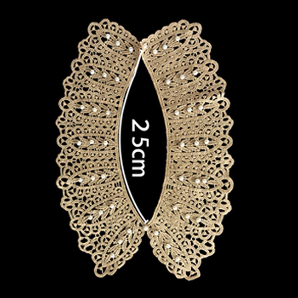 Hollow Polyester Shawl Faux Collar with Pearl Lace and Button