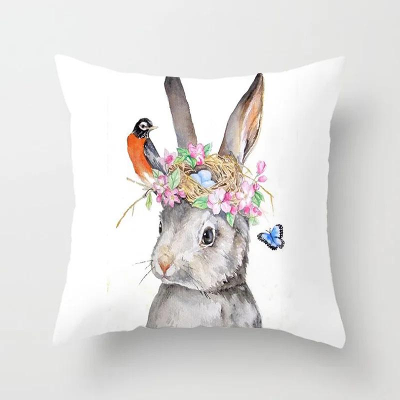 

Easter Series Decorative Pillowcases Cute Cartoon Rabbit Peach Skin Printed Pillowcases Sofa Cushion Cover Room Home Decoration 30x30cm бордовий