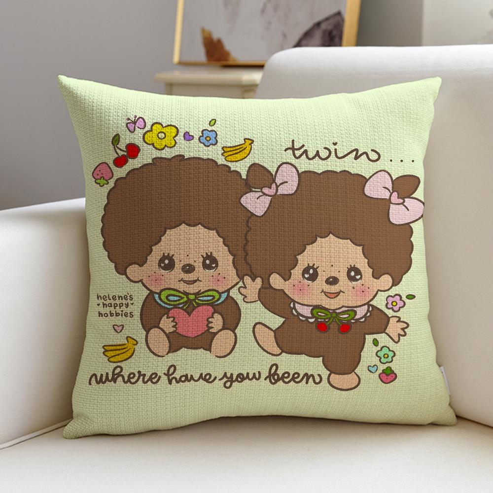 

Cute MMonchhichiS Cushion Cover Breathable and skinfriendly linen pillowcase square removable and washable cushion 30X30cm