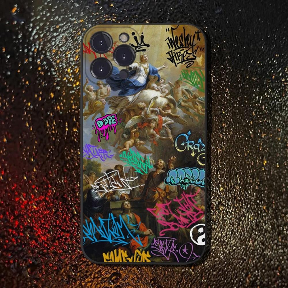 Graffiti Phone Case For iPhone 16,15,14,13,12,11 Plus,Pro Max,XS,X,XR,SE,Mini,8,7,Soft Silicone Black Cover