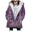 Women's Large Jacket With Warm And Plush Classic RetroPrinted Hooded Button Jacket With Pockets