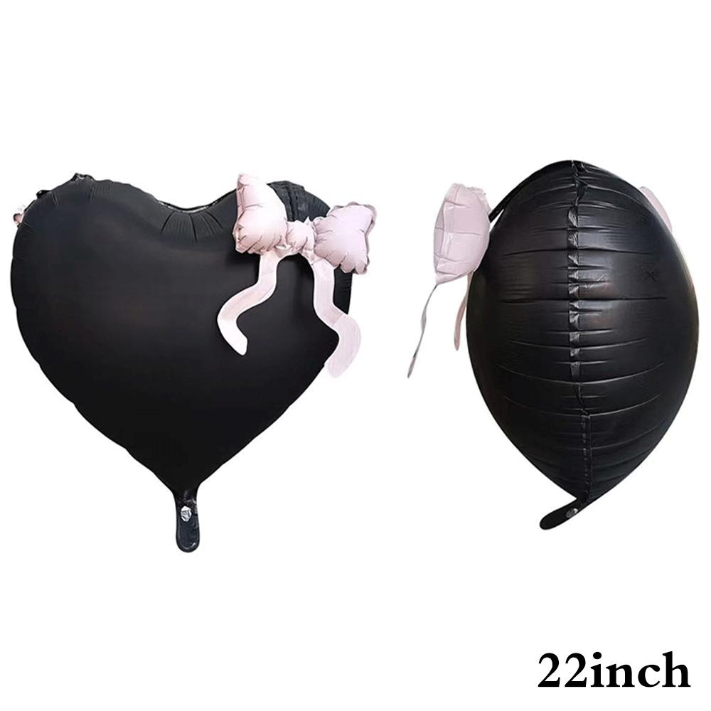 1/2/5pcs 22in Coquette Black Heart Pink Bow Balloons Y2K Aesthetic Foil Balloon Kpop Style Girls Goth Birthday Party Decorations