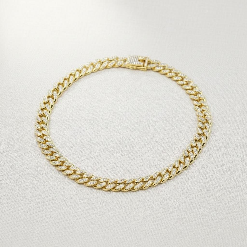 

50cm Miami Cuban Link Chain Iced Out Diamond Hip Hop Jewelry Silver Plated Stainless Steel Necklace Set for Men золотой