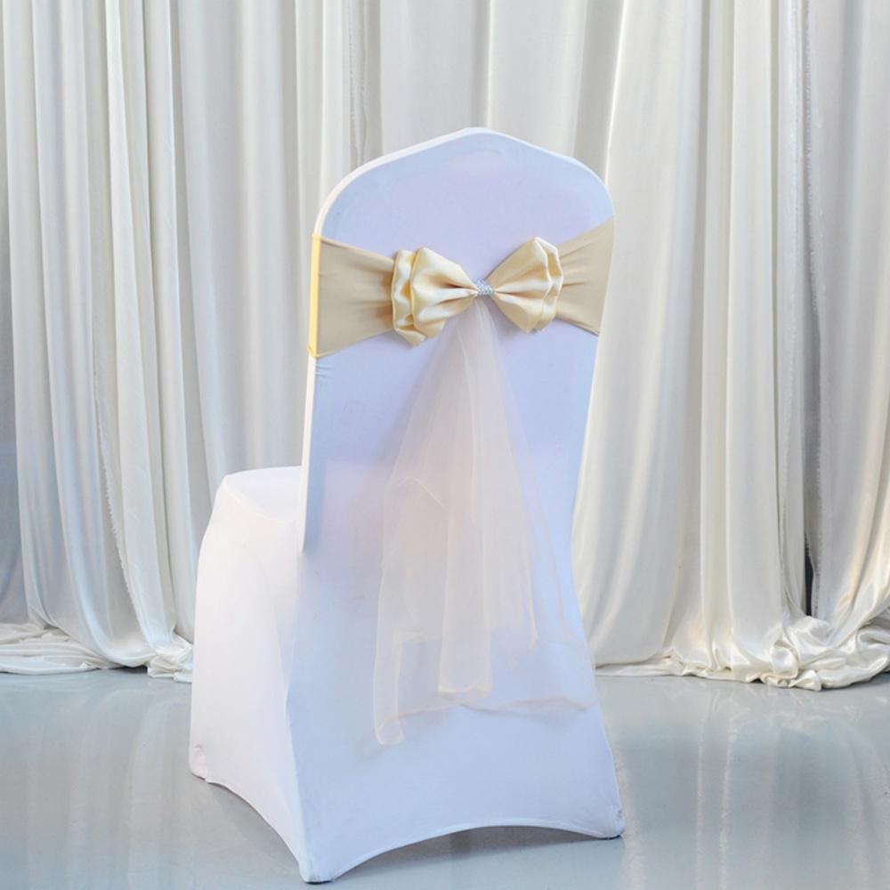 Wedding Chair Satin Sash Bow Tie Organza Ribbon Chair Sashes Stretch Bow Knot For Dining Room Banquet Party Decoration Supplies