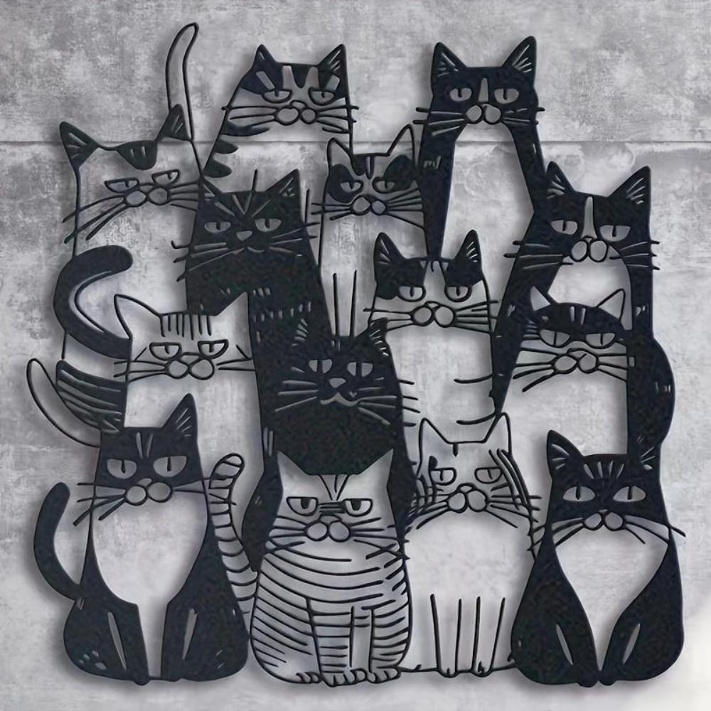 Metal Cat Wall Sculpture Art Decor 3D Pet Shop Home Gift