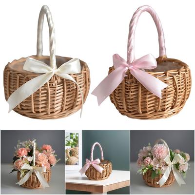 Woven Storage Basket with Handle Wicker Rattan Flower Basket Candy Storage Basket for Home Wedding Decor