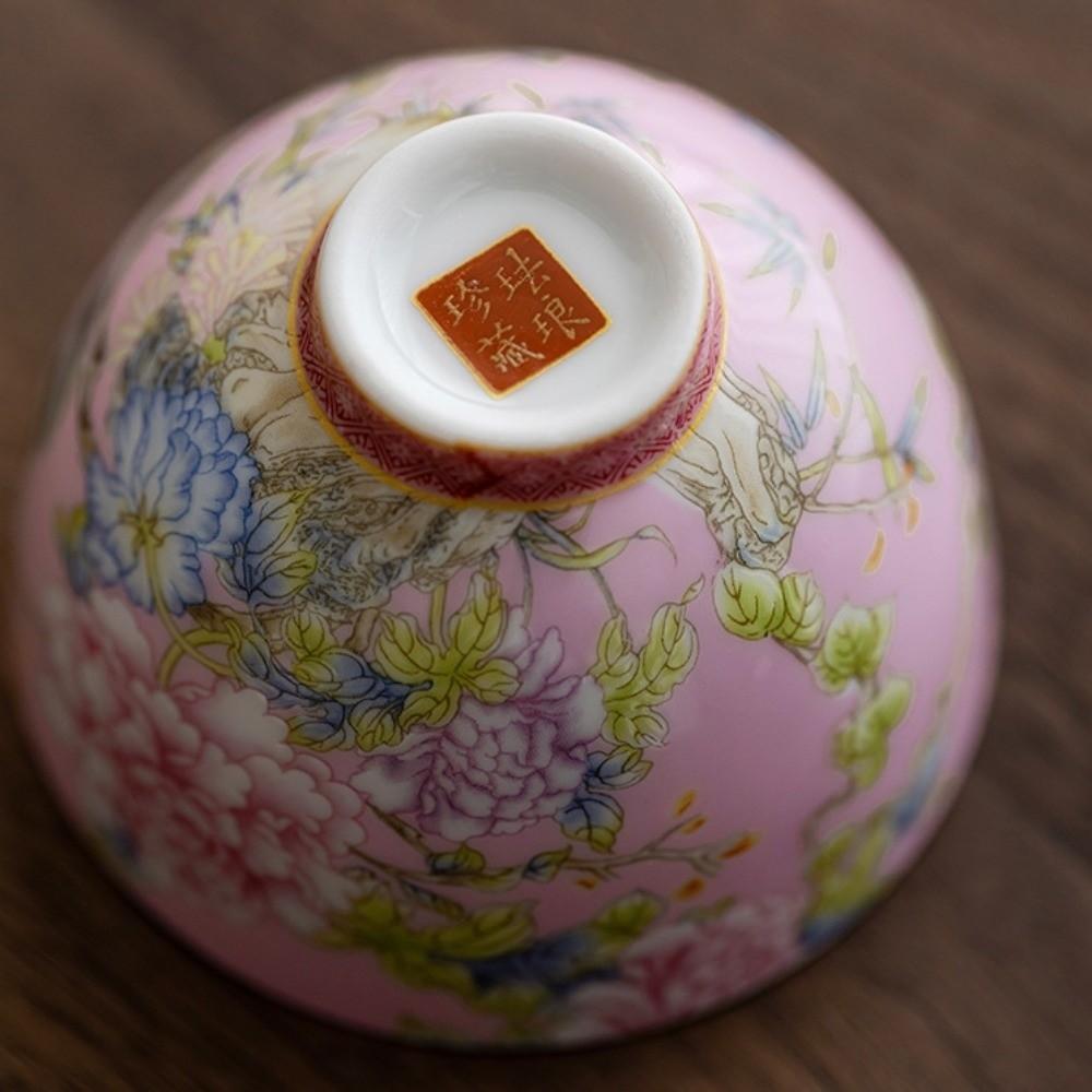 6pcs/set 65ml Ceramic Cup Flower Enamel Cup Kung Fu Tea Set Tea Cup  Personal Use