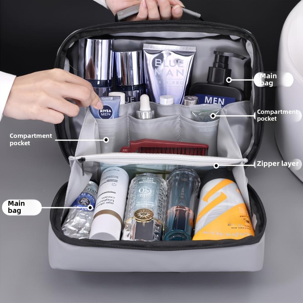Men's Double Open Makeup Storage Bag Portable Zipper Closure Makeup And Beauty Bag Business Travel Toiletries Organizer Bags