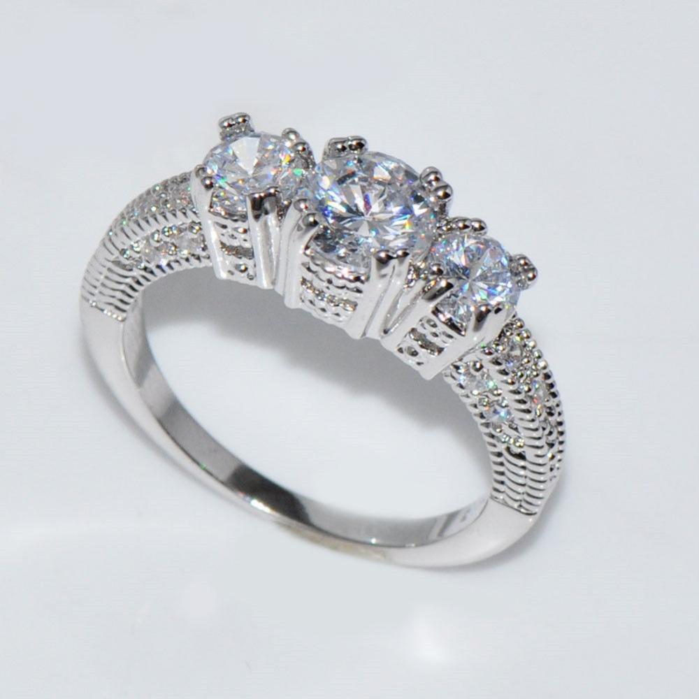 

Luxury Round Single Row White Zircon Rings for Women Silver Color Promise Engagement Wedding Jewelry Gifts 6 білий