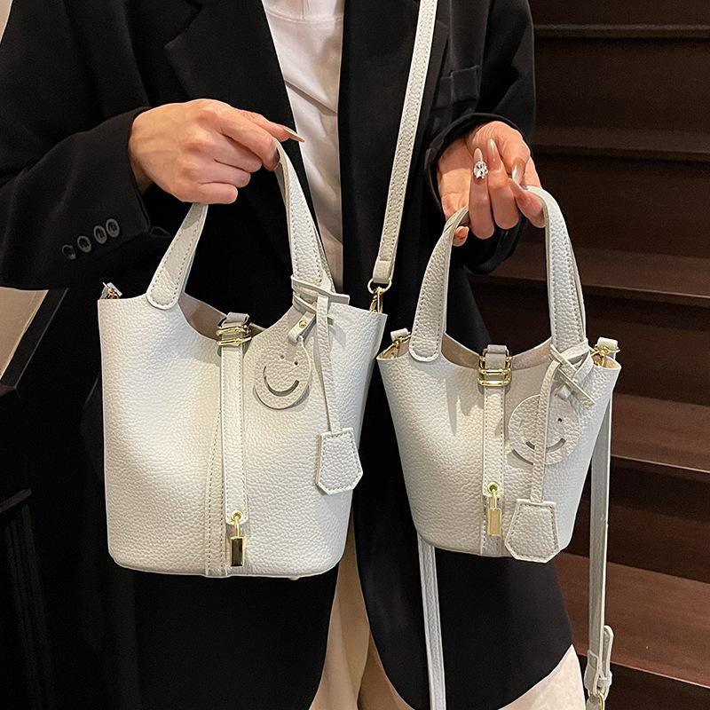 2025 Spring and Summer Hot Sale, High-end Portable Bucket Bag, Women's Casual Versatile Lychee Pattern Texture Messenger Child and Mother Bag