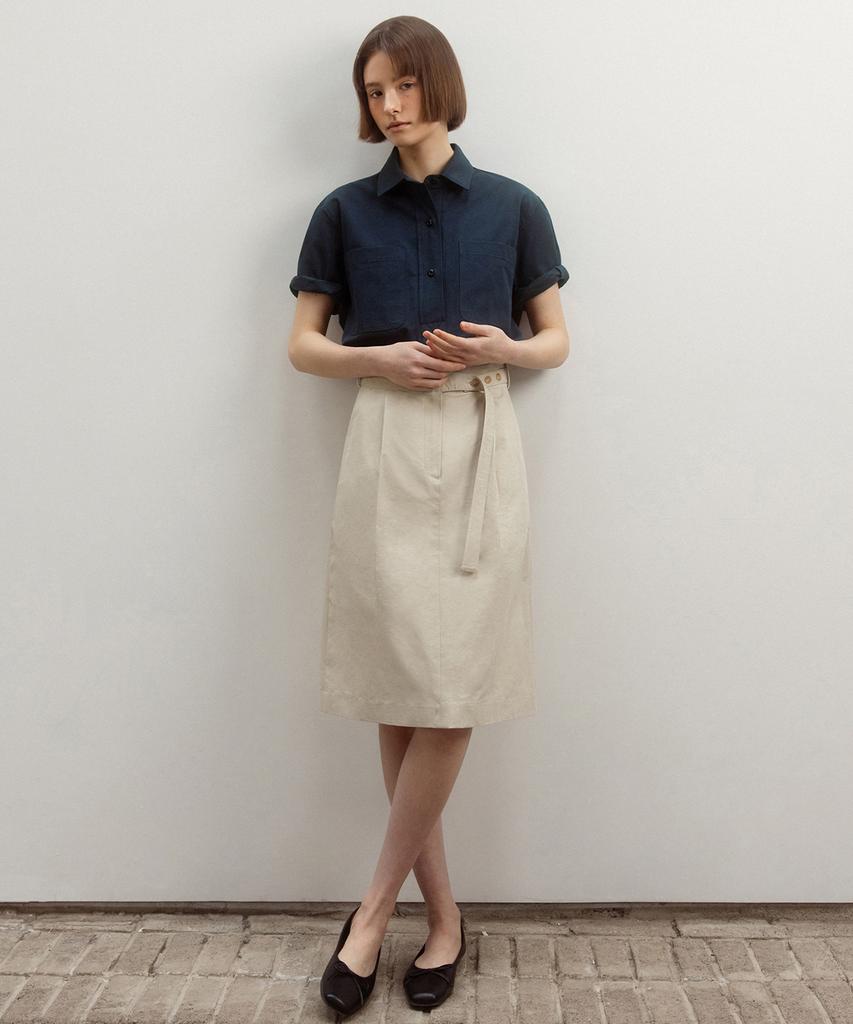 Annies Button Belted Skirt (Beige)