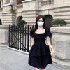 Summer 2026 New Fashion Bubble Sleeve Tea Break Bow Square Neck Waist Princess Fluffy Dress Women's Clothing