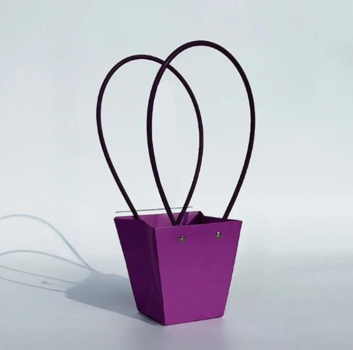 Paper Box Pink Kraft Paper Tote Bag Square Gift Bag  Flower Shop Supplies Valentine's Day Party 10pcs Fresh Flower Packaging