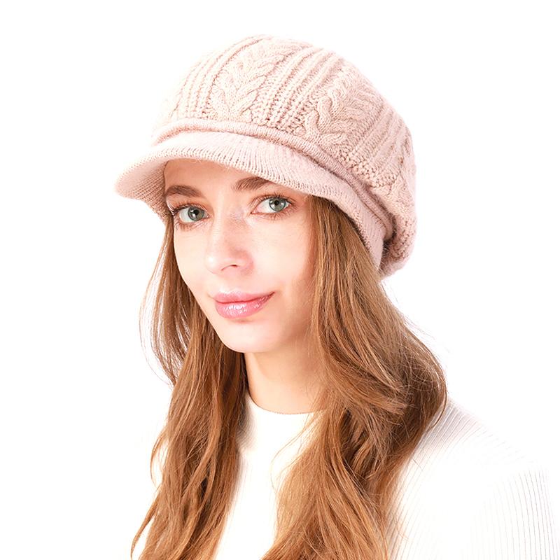 

Женская зимняя вязаная шапка с шерстяной флисовой подкладкой, береты, шапки, сохраняющие тепло, бейсболка, толстая уличная кепка светло-розовый