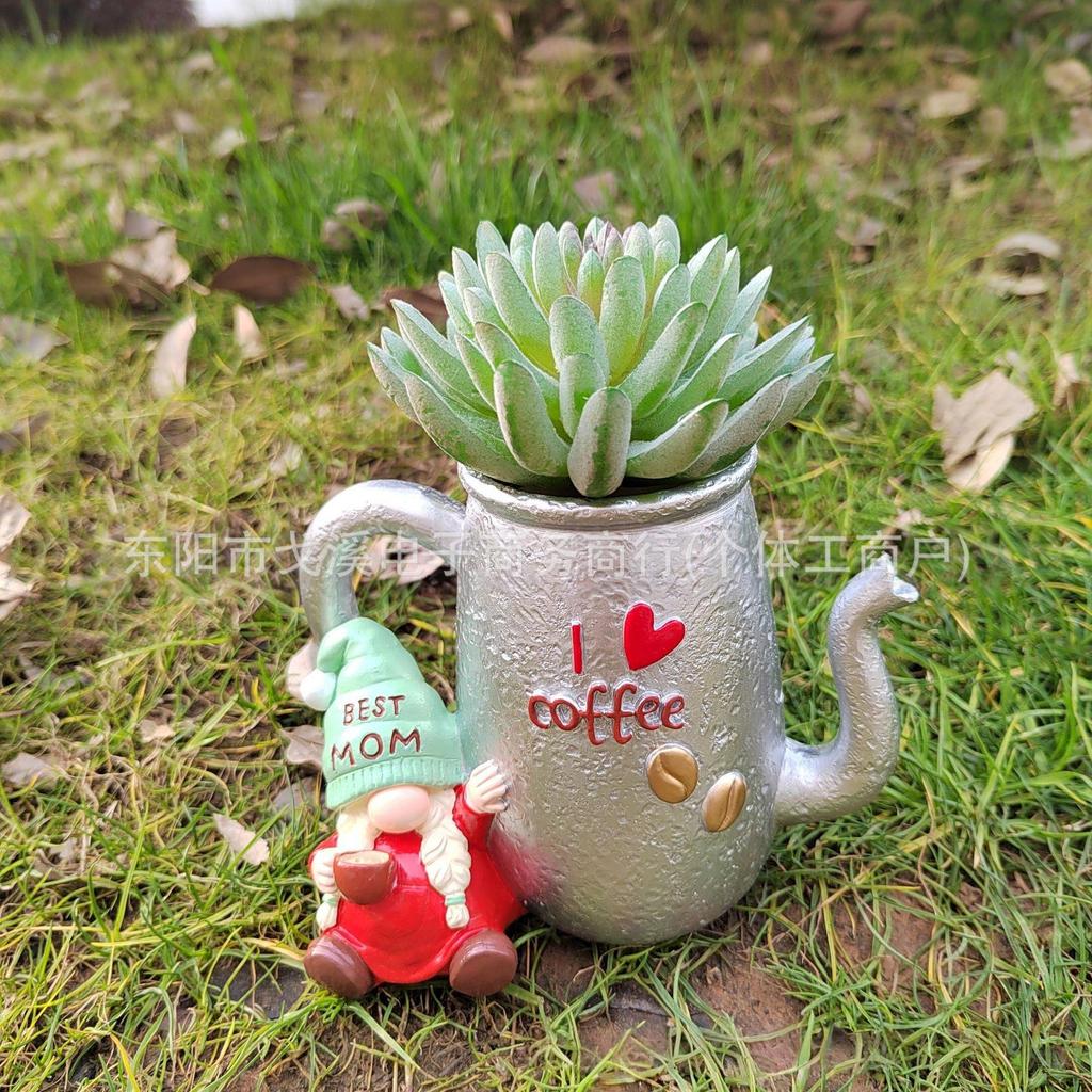 Bedårande sittande stor mage blomkruka skulptur för trädgård eller gräsmatta