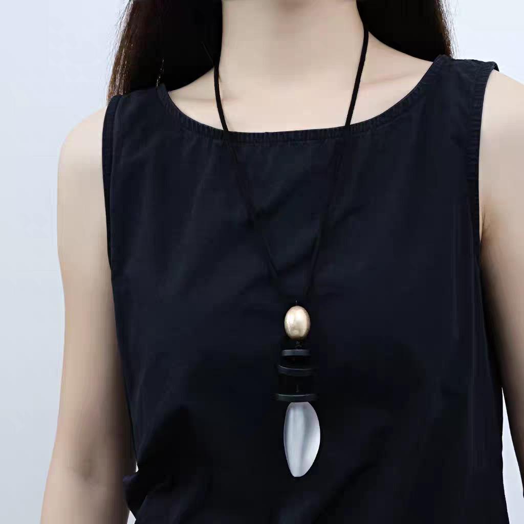 Elegant Ebony Wood Pendant Necklace with Black Cord – Versatile High-End Accessory for Women
