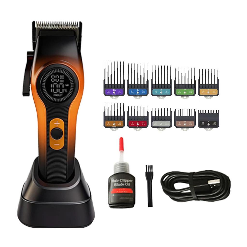Pro Brushless Motor Hair Clipper with LCD Display, Multi-Speed Adjustment, Charging Base, Electric Trimmer for Barber Shop and Home Use