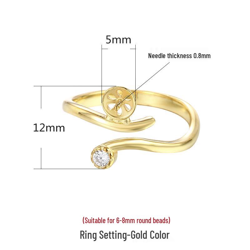 

Sterling Silver Ring Setting with Turquoise & Amber Inlay, Round Bead, Korean Style for Women. Adjustable Open Size