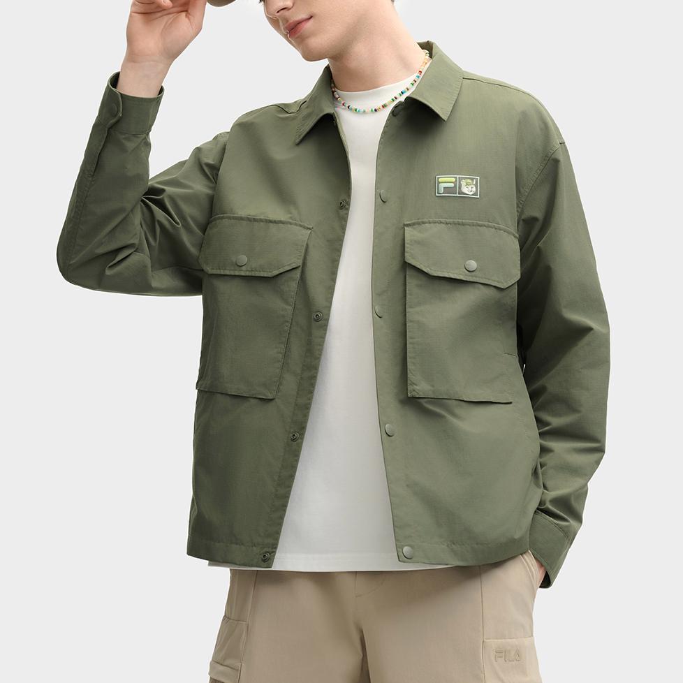 New FILA x MAISON KITSUNE ORIGINALE Shirt Men's Mugwort Medium Green F11M529401F-GN