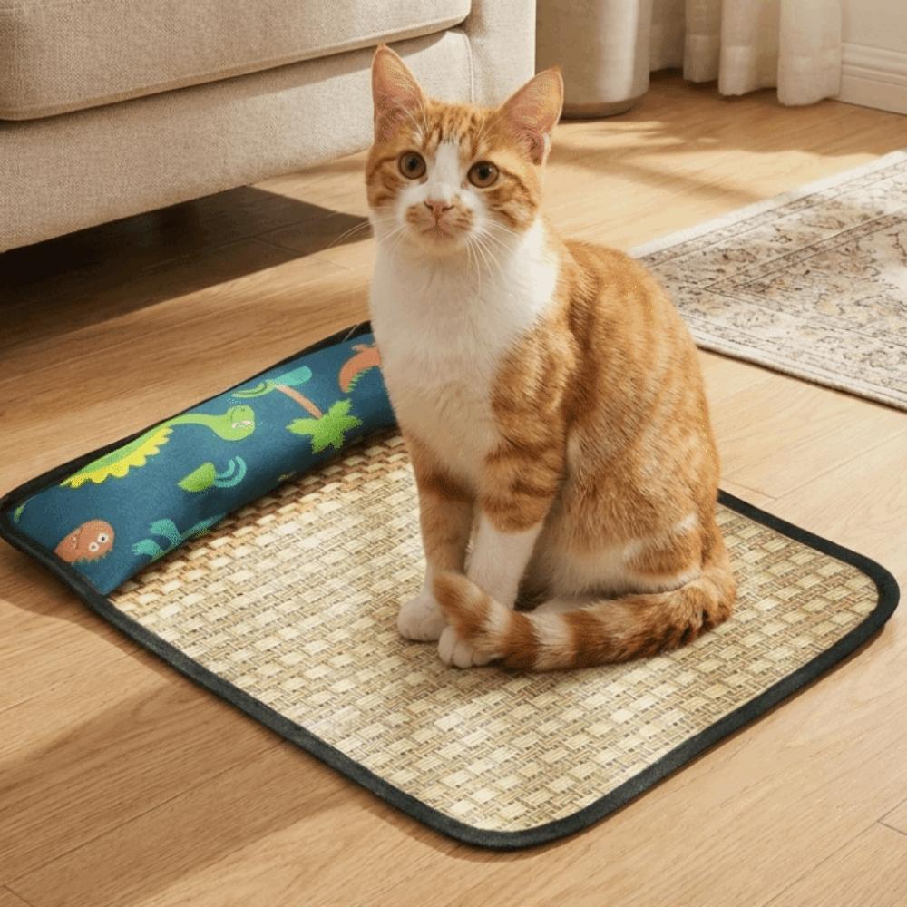 Cartoon Pattern Pet Cooling Mat Rattan Weave Cat Sleeping Mat Dog Crate Sleep Bed Crate Mat
