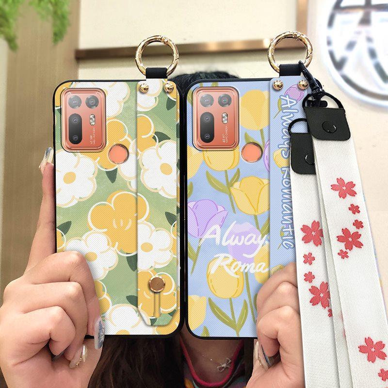 Back Cover Protective Phone Case For HTC Desire 20 Plus/D20+ Lanyard Kickstand Silicone Wrist Strap Oil Painting Ring
