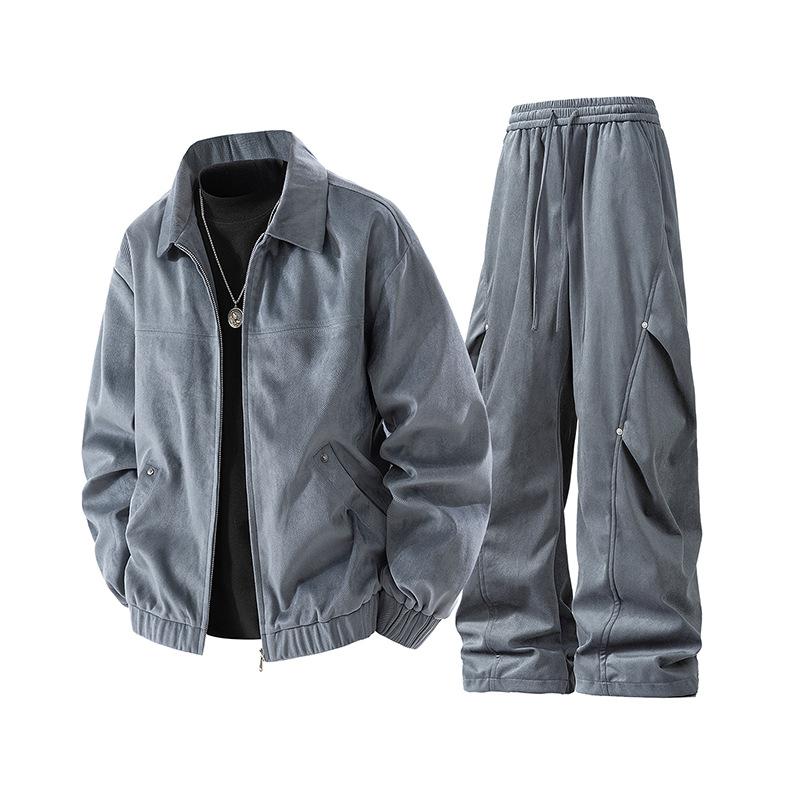

Two Piece Workwear Lapel Jacket for Men, Vintage and Loose Fit XXXXL сірий