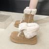 Women's Fashion Thick Bottom Fur Lined Mid-Calf Snow Boots Winter Warm Cotton Shoes round Toe Rubber Sole Flat Heel Boots