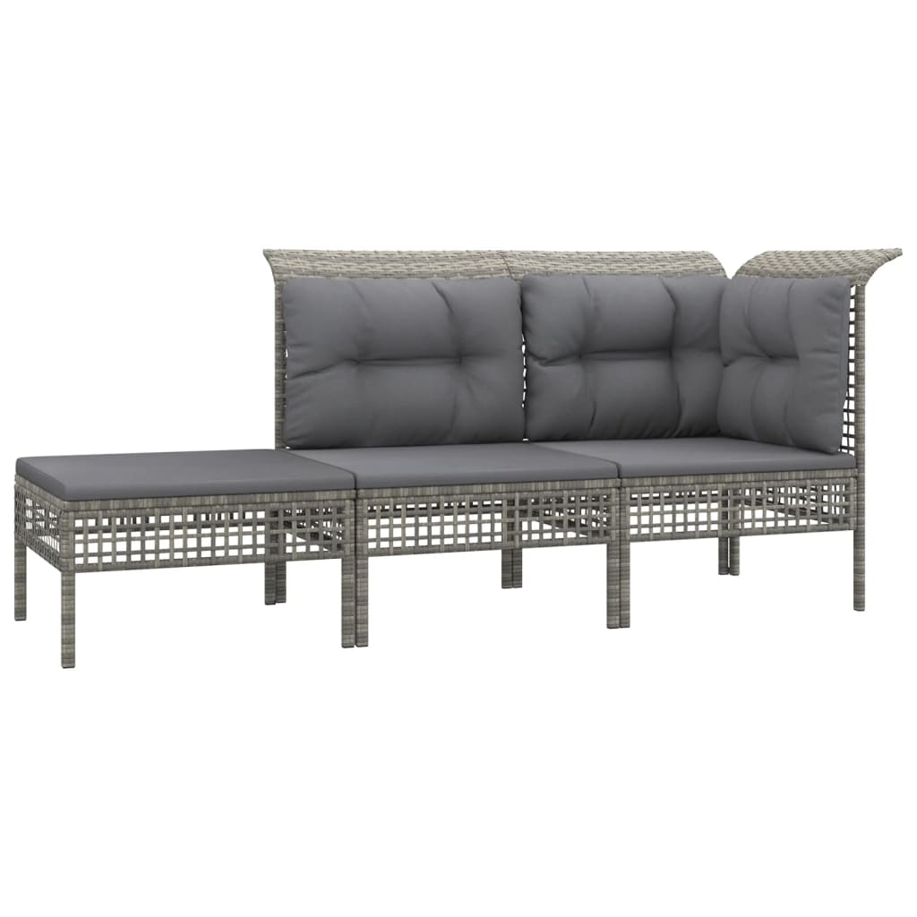 3 Piece Garden Lounge Set with Cushions Grey Poly Rattan