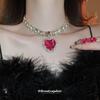Geometric splicing with diamond heart necklace and earring set, exaggerated design from Europe and America, collarbone chain