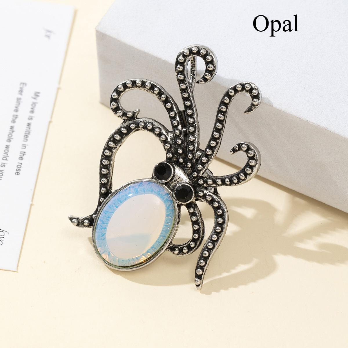 

1 шт. Летние броши в виде осьминога из натурального камня в стиле океана, хрустальная брошь с аметистом, агатом, нефритом и драгоценным камнем для унисекс-ювелирных изделий на день рождения в подарок 1Pc/52×37mm