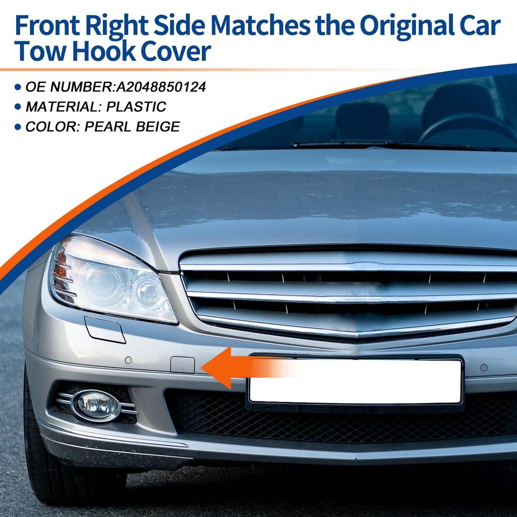 ACROPIX Pearl Beige Front Right Passenger Car Bumper Tow Hook Cover Cap A2048850124 for W204 Mercedes/Benz C-Class Sedan/Touring 2007-2010 (1 Piece)