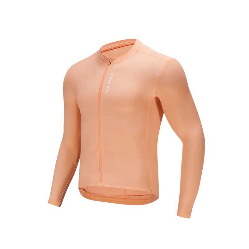 

DECATHLON VAN RYSEL Solid Color Crew Neck Breathable Warm Long Sleeve Cycling Jersey Unisex Peach Orange/Snow White XL-180/108B