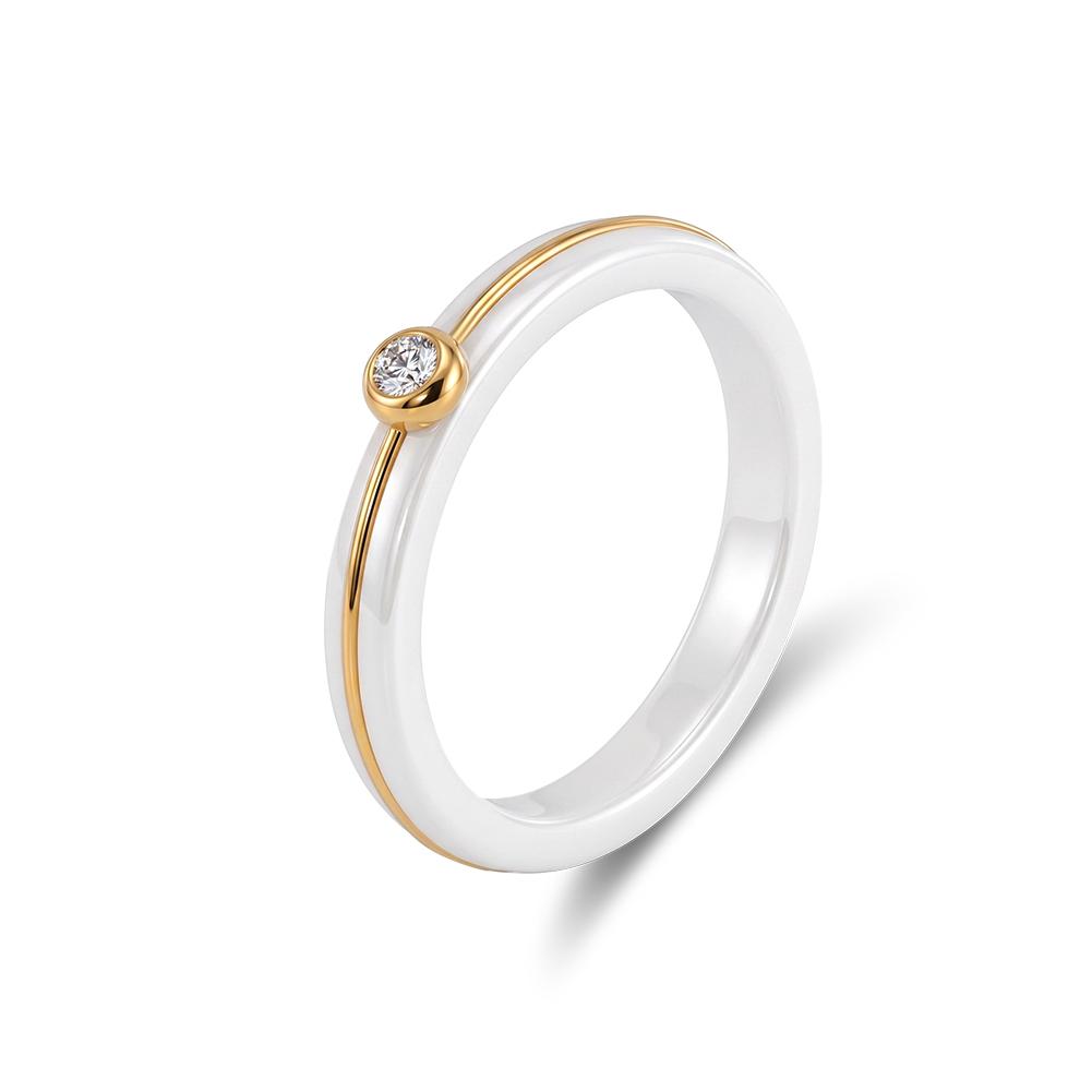 Effie Queen Stainless Steel Metal Ceramic Finger Ring Waterproof Minimalist Texture Dainty Zircon Ring Jewelry Accessories STTR