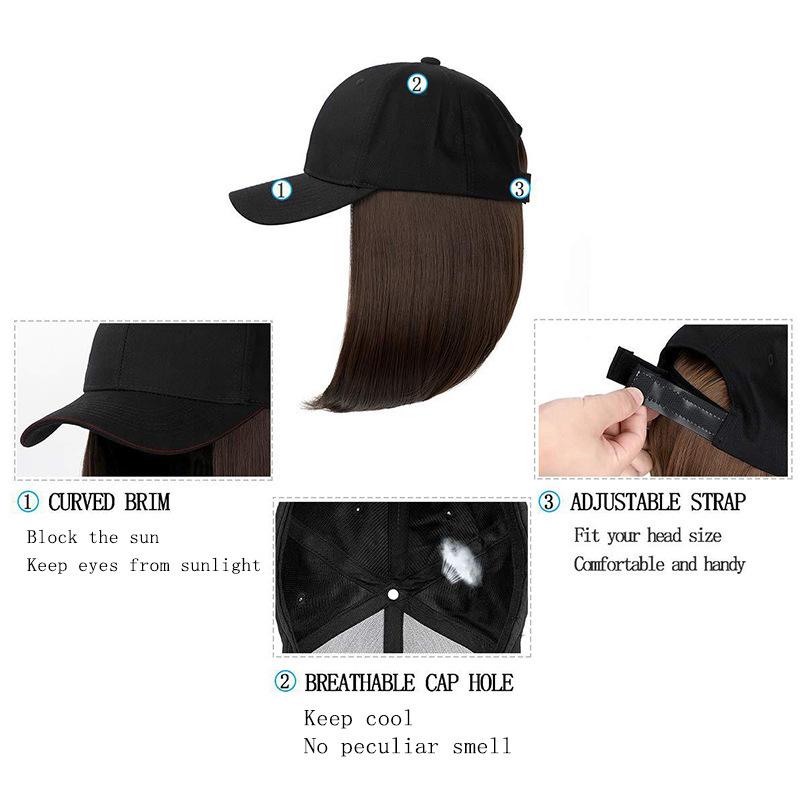 Damen Bob Perückenkappe mit Schirmmütze, All-in-One Kurzhaar Baseballkappe Perücke, Ganzjahres Universelles Vollkopf Synthetisches Haarteil für Tägliche Mode