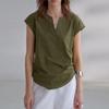 [Limited-time special offer] Quiet luxury hemp T-shirt, relaxed small V-neck shoulder-sleeved cotton and linen T-shirt, women's summer simple short sl