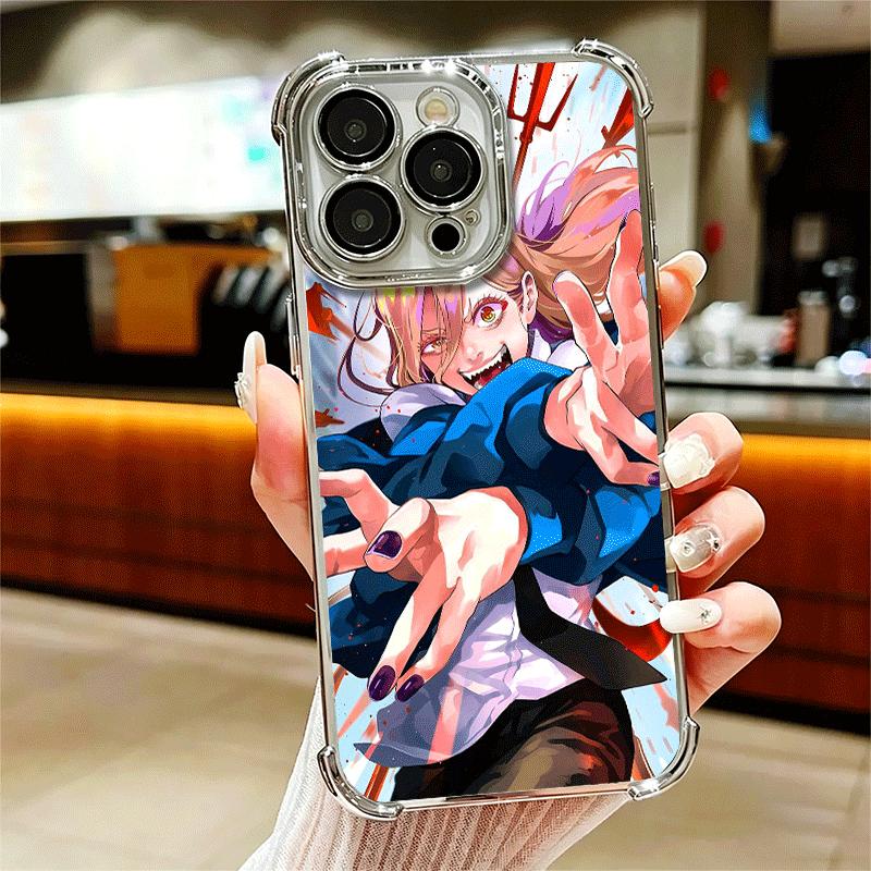 Anime Character Power CSM Soft Phone Case For iPhone 15 16 17 Air 14 Pro Max 16E Plus 13 12 Mini Plating Anti-Fall Fundas