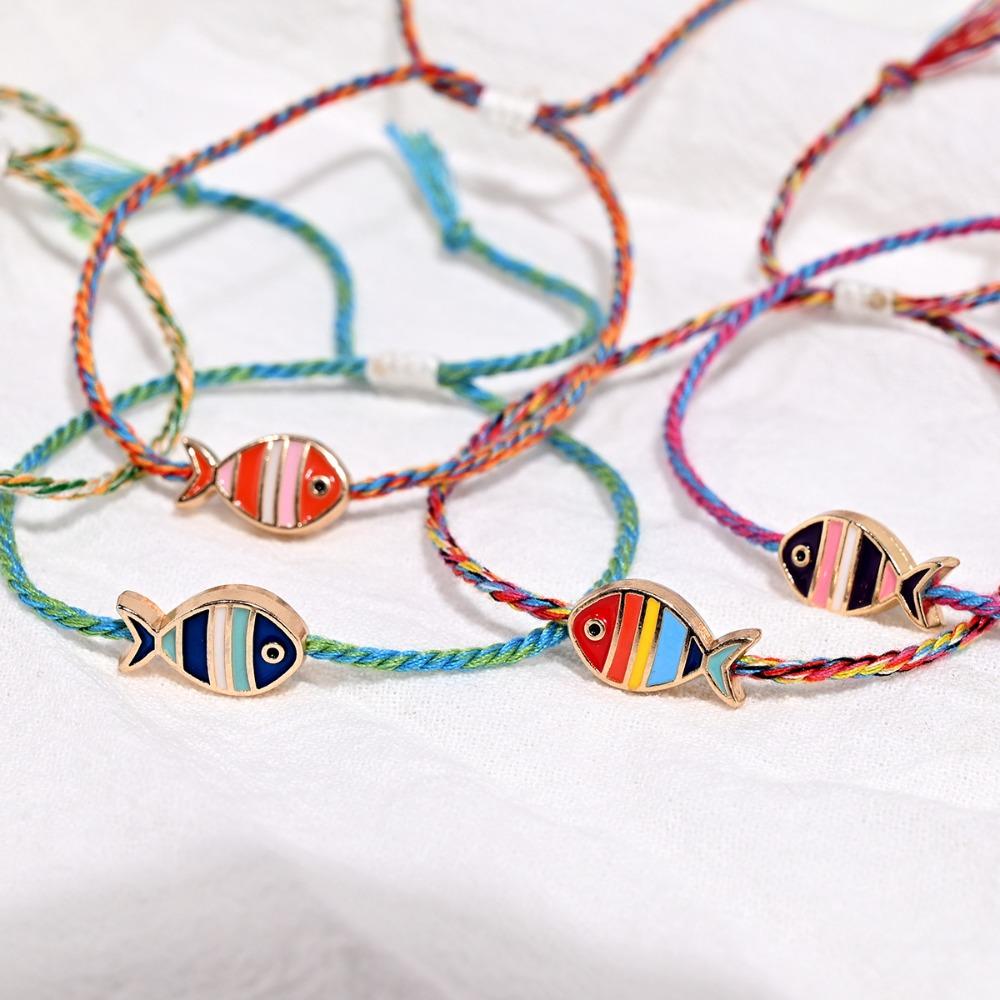 Cartoon Cute Adjustable Braided Colored Rope Drip Glaze Little Fish Pendant Bracelet for Women Friends Jewelry Accessories Gifts